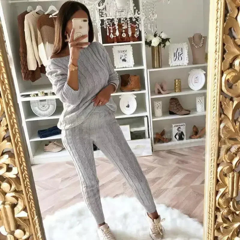 Women's Knitted Tracksuit Two-Piece Set for Autumn & Winter – Isaline