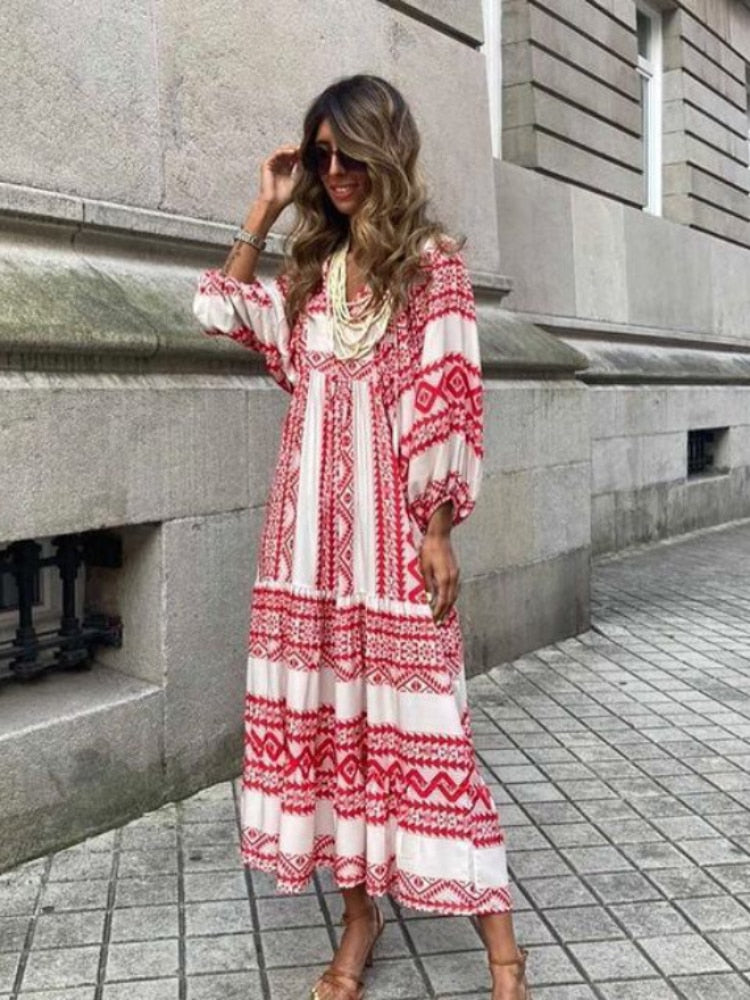 Printed maxi dress with waist band – Aurelia