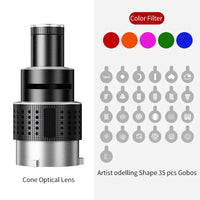 Conjunto de lentes cónicas para foco óptico con 35 gobos y montaje Bowens – Lumina