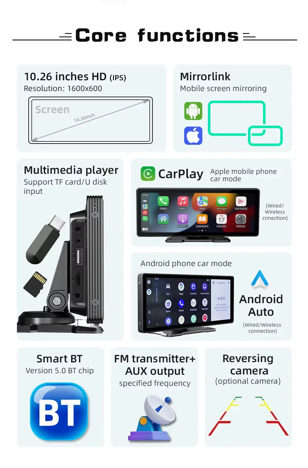 Universal 10.26-inch (26.06 cm) Car Multimedia Player with Wireless CarPlay and Android Auto