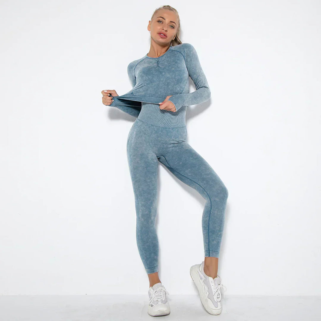Conjunto de yoga para mujer sin costuras con top corto - Nova