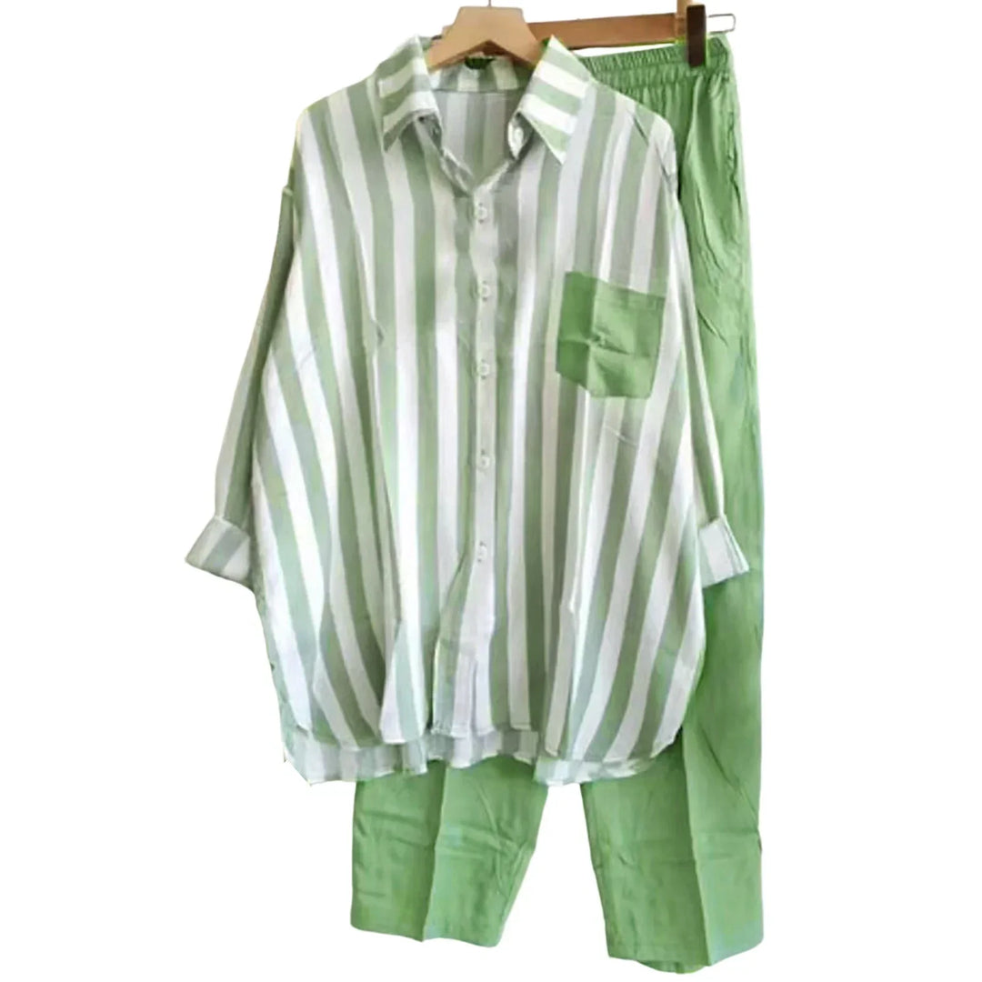 Two-piece summer set made of linen Loose shirt & wide pants - Zayenne
