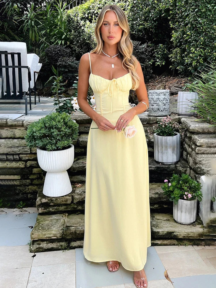 Airy A-line corset maxi dress with spaghetti straps – Serina