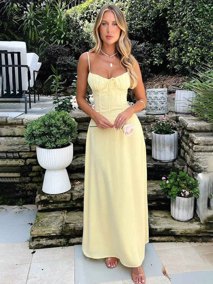 Airy A-line corset maxi dress with spaghetti straps – Serina