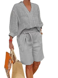 Airy & Stylish Two-Piece Linen Set with Blouse & Shorts for Women – Malea