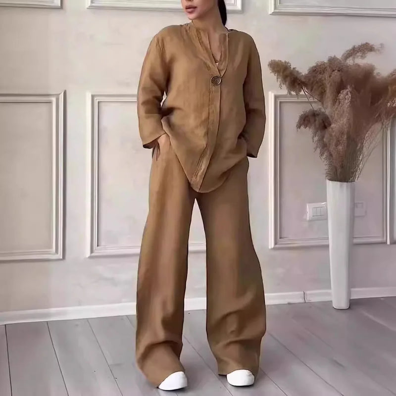 Airy & Stylish Summer Set with Blouse & Wide-Leg Linen Pants – Melina