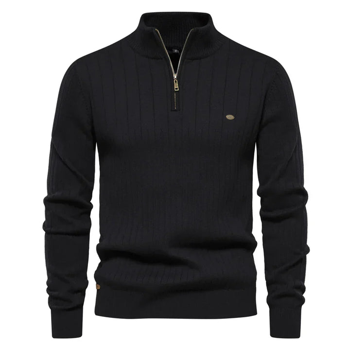 Herren Strickpullover aus Baumwolle mit Reißverschluss & Stehkragen – Ardel