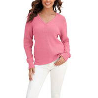 Women's knitted sweater with V-neck in a loose fit – Wanfrieda