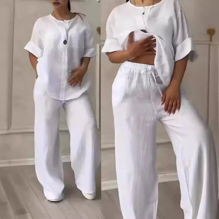 Airy & Stylish Summer Set with Blouse & Wide-Leg Linen Pants – Melina