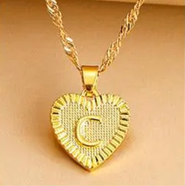 Golden Initial Heart Pendant Necklace - Amara