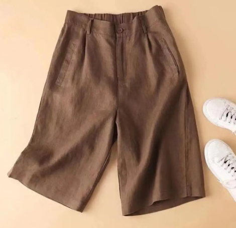 Women's summer shorts made of linen-cotton in knee length – Elvira