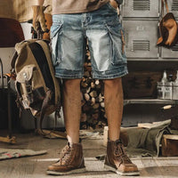 Herre Denim Cargo Bermuda i retro motorcykelstil – Ronex