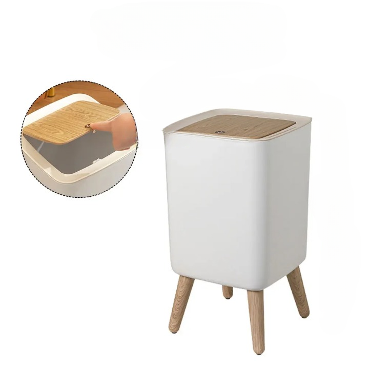 Holz-Hochfuß-Mülleimer mit Druckdeckel – EcoBin