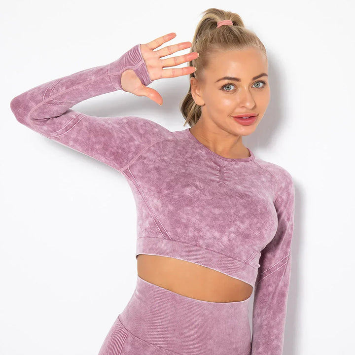 Conjunto de yoga para mujer sin costuras con top corto - Nova