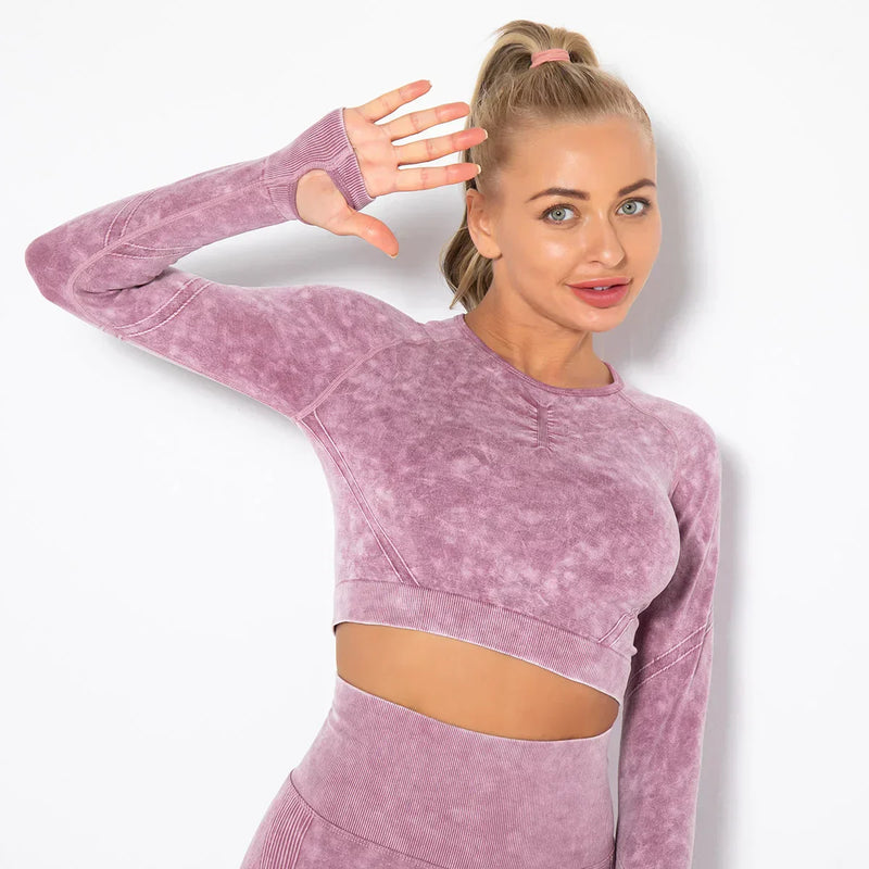 Conjunto de yoga para mujer sin costuras con top corto - Nova
