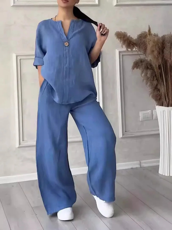 Airy & Stylish Summer Set with Blouse & Wide-Leg Linen Pants – Melina