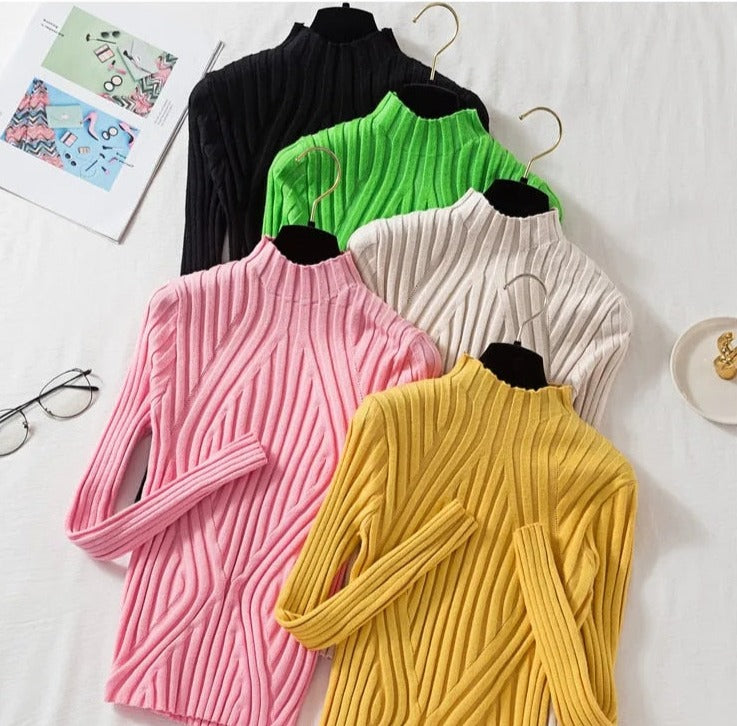 Women's knitted sweater with turtleneck and long sleeves – Elodie