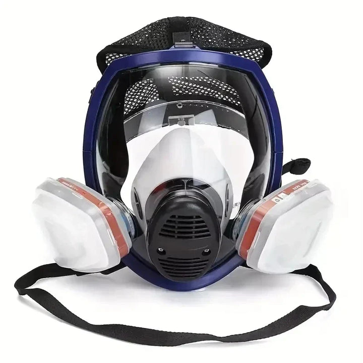 Full face mask with anti-fog lens and industrial gas filters