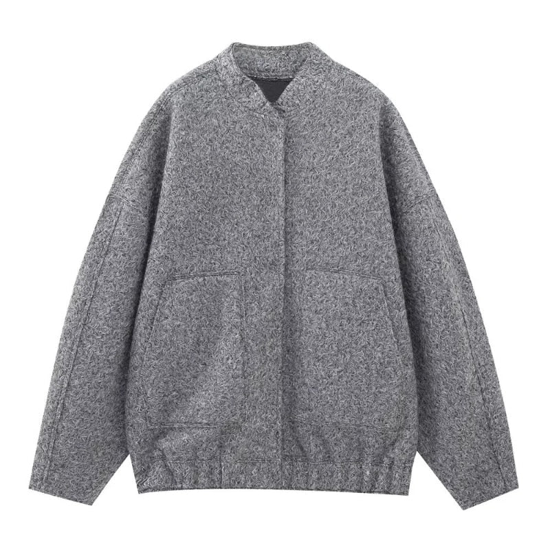 Oversized Wollmantel mit Rundhalsausschnitt und Knöpfen - Selena