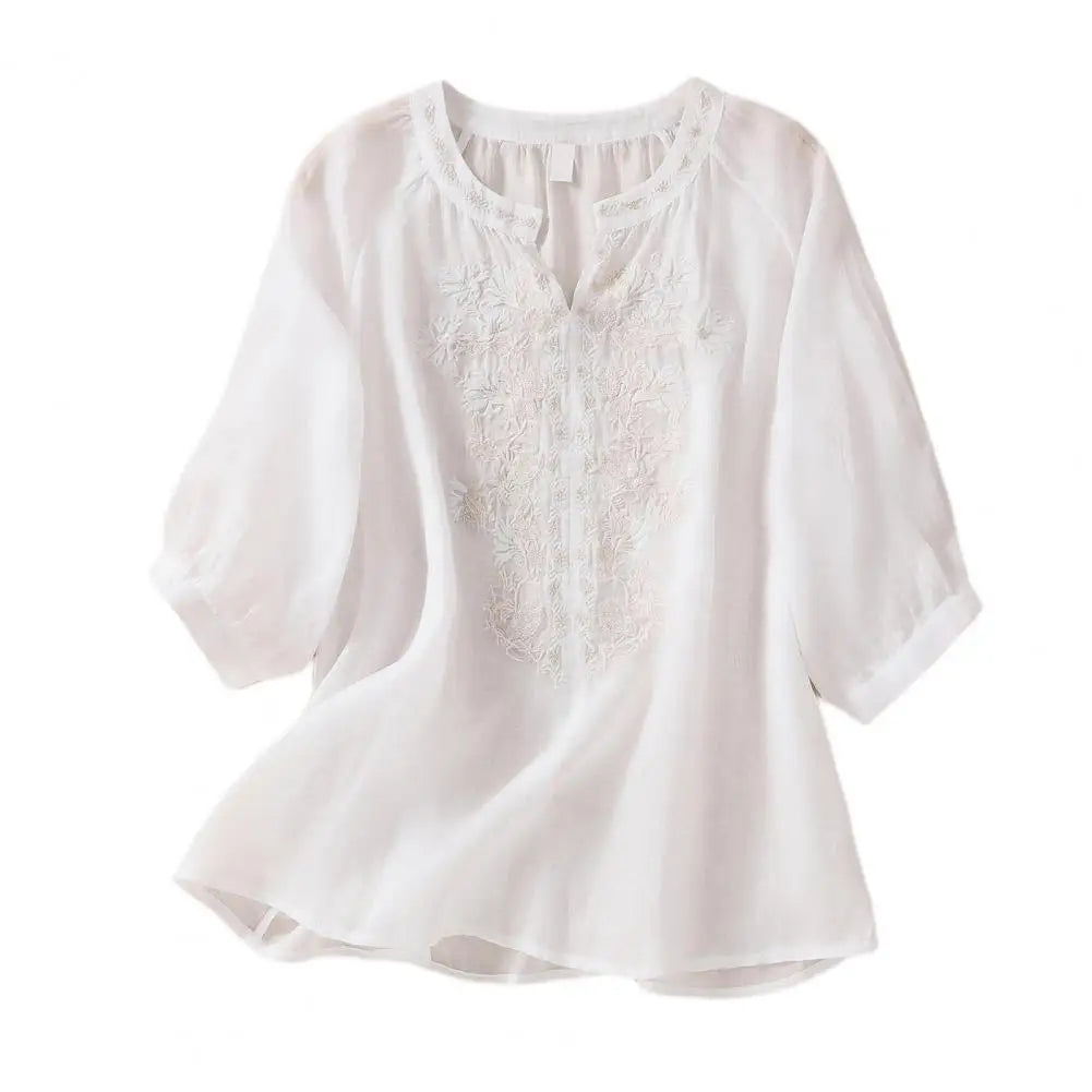 Embroidered Women's Summer Blouse made of Cotton – Ysolde