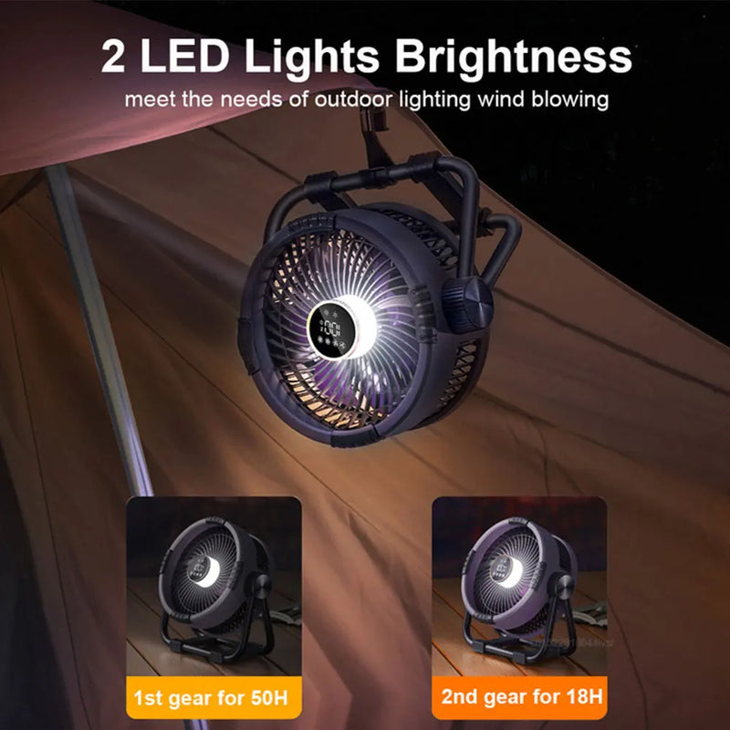 Camping fan with 20000mAh battery, LED light & remote control – WindMate