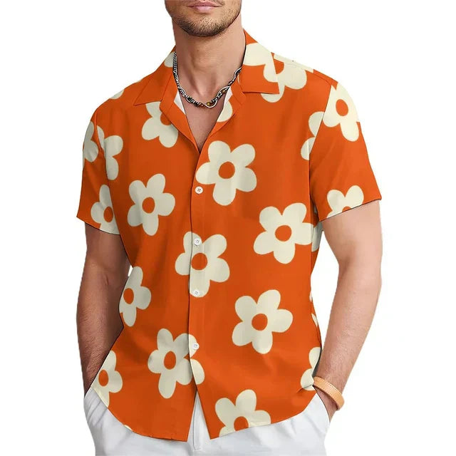 Men's summer shirt with floral pattern and notch collar – Elian