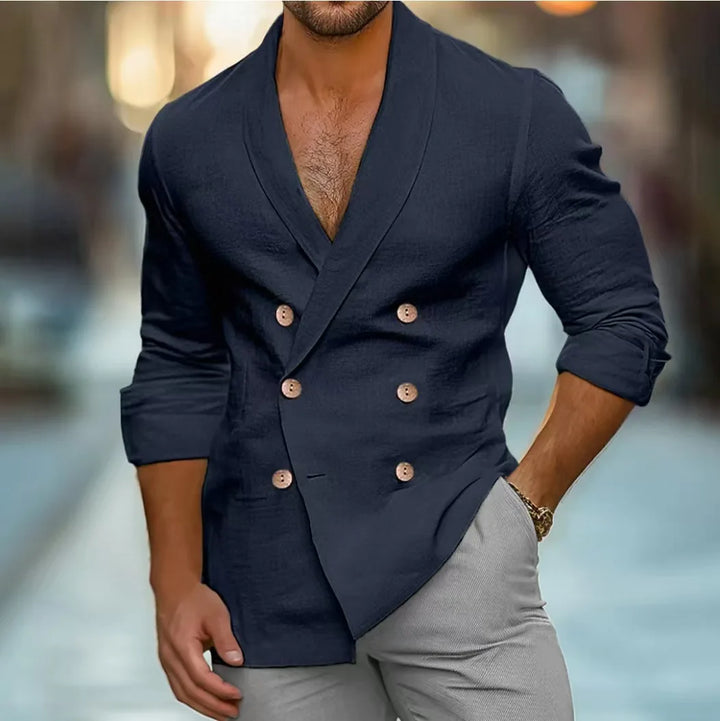 Breathable & Stylish Double-Buttoned Linen Shirt Men – Mateo