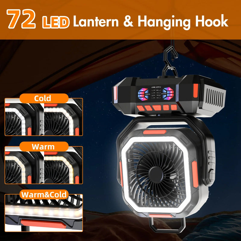 Rechargeable Camping Fan with 40000mAh Battery and LED Lamp – F22