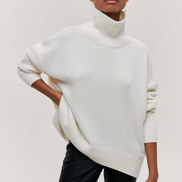 Soft Oversized Women's Turtleneck Sweater - Celeste