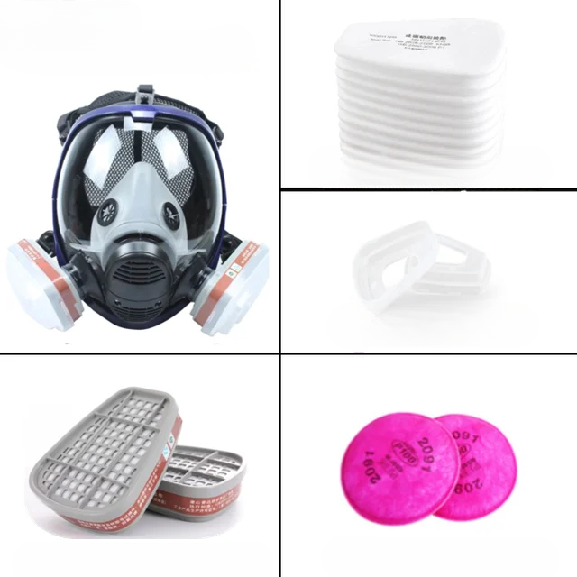 Full face mask with anti-fog lens and industrial gas filters