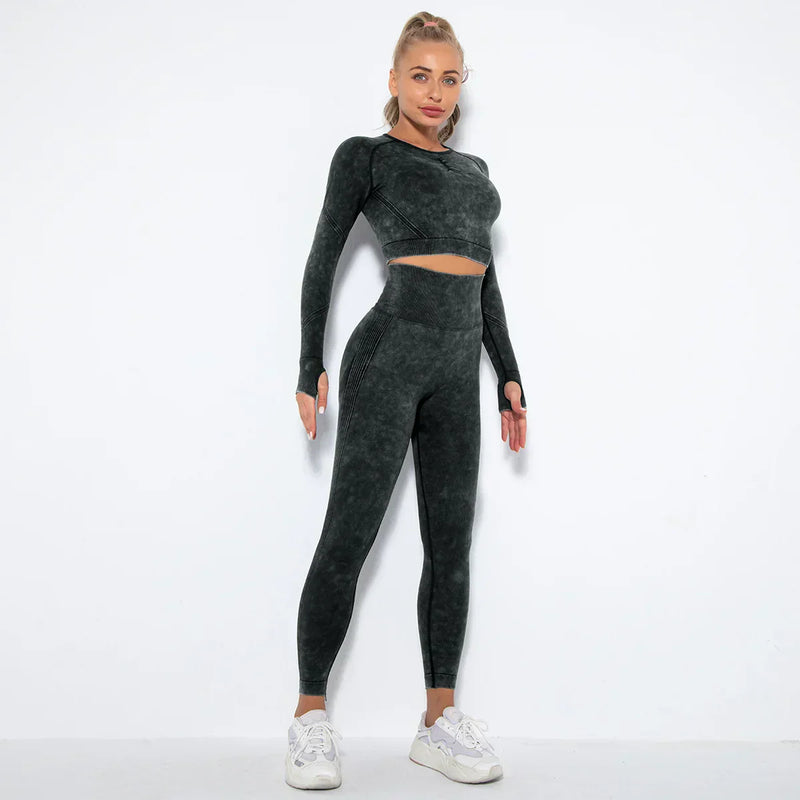 Conjunto de yoga para mujer sin costuras con top corto - Nova