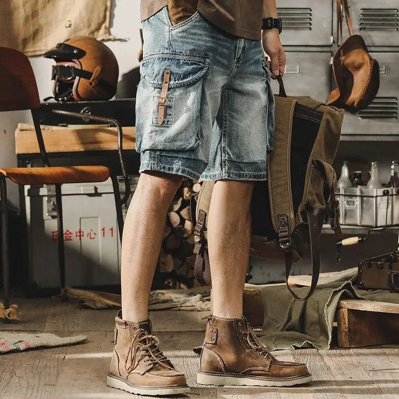 Herre Denim Cargo Bermuda i retro motorcykelstil – Ronex