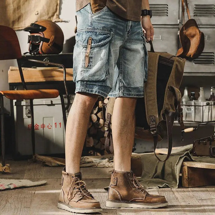 Herre Denim Cargo Bermuda i retro motorcykelstil – Ronex