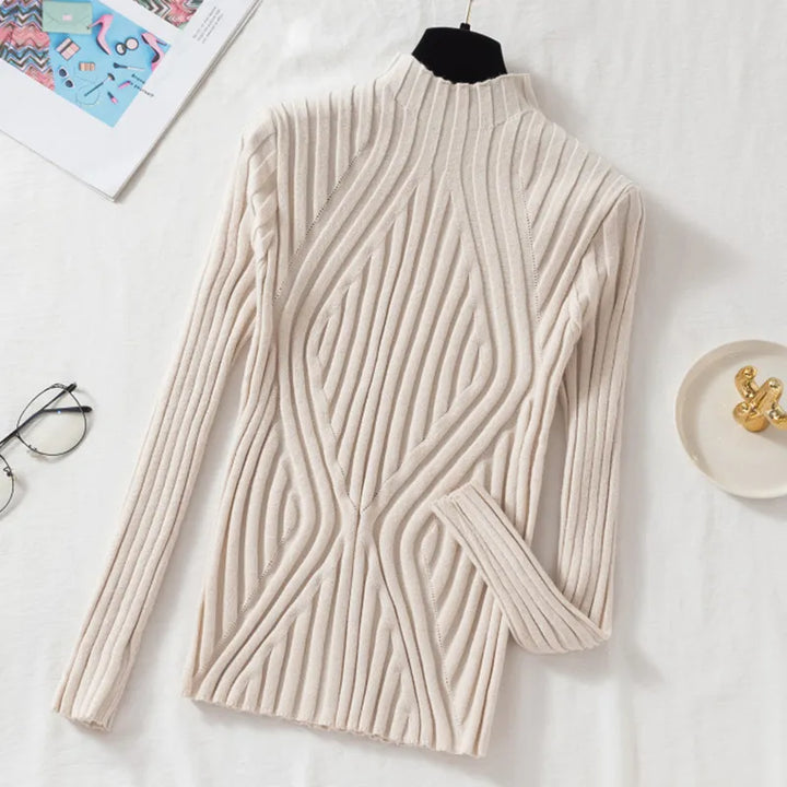 Women's knitted sweater with turtleneck and long sleeves – Elodie
