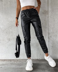 Leather-look cargo pants for women - Jade