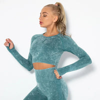 Conjunto de yoga para mujer sin costuras con top corto - Nova