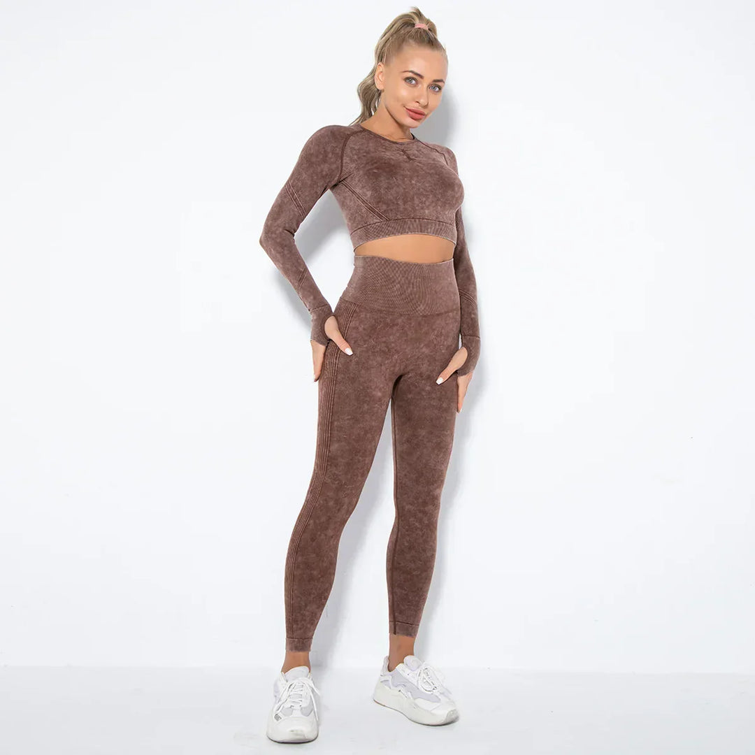Conjunto de yoga para mujer sin costuras con top corto - Nova