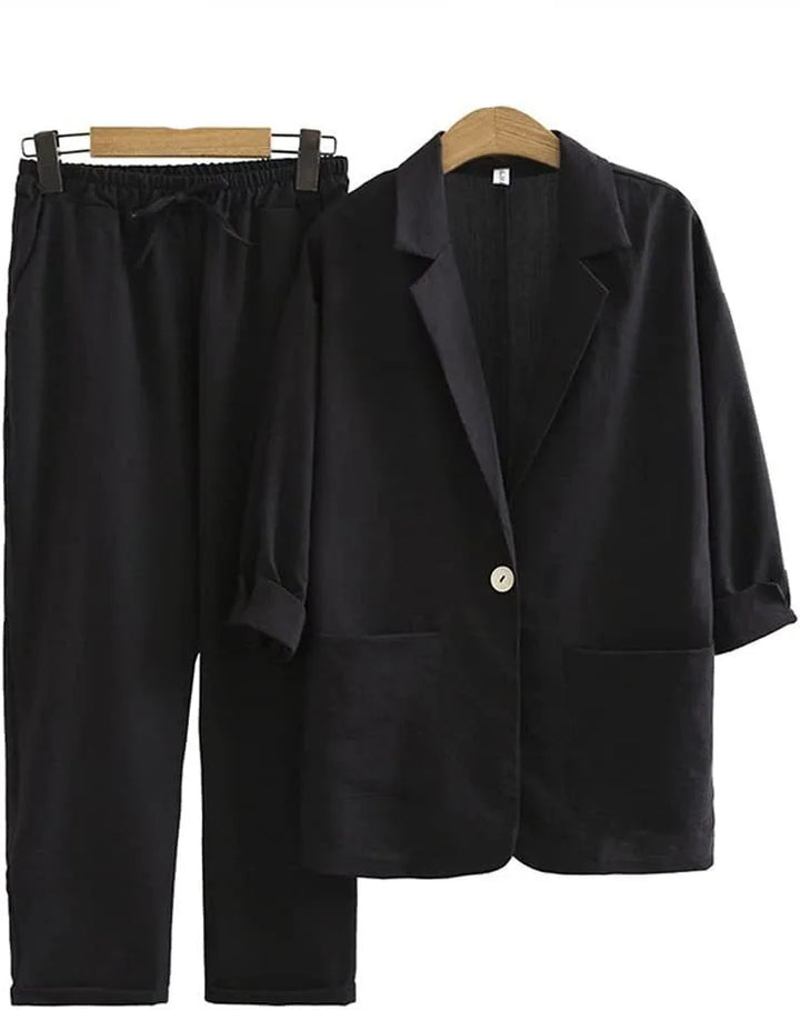 Luftig y Estiloso Conjunto de Dos Piezas con Chaqueta y Pantalón Recto para Mujer – Sorella