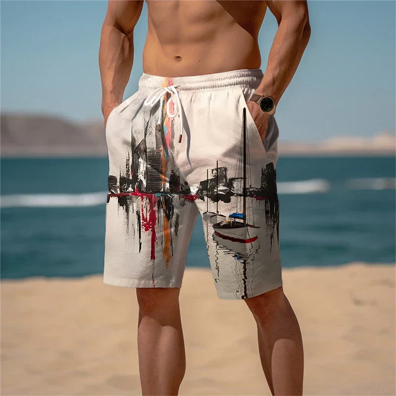 Pantalones cortos de playa para hombre algodón estampado 3D transpirable look de verano - Jamal