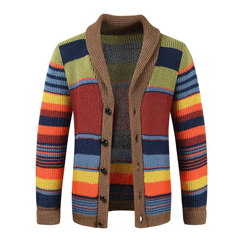 Men's Knit Cardigan with Colourblock and Geometric Pattern – Leandro