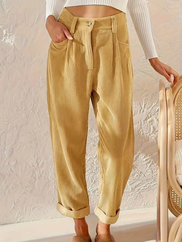 Women's corduroy pants with high waist and straight cut – Elvira