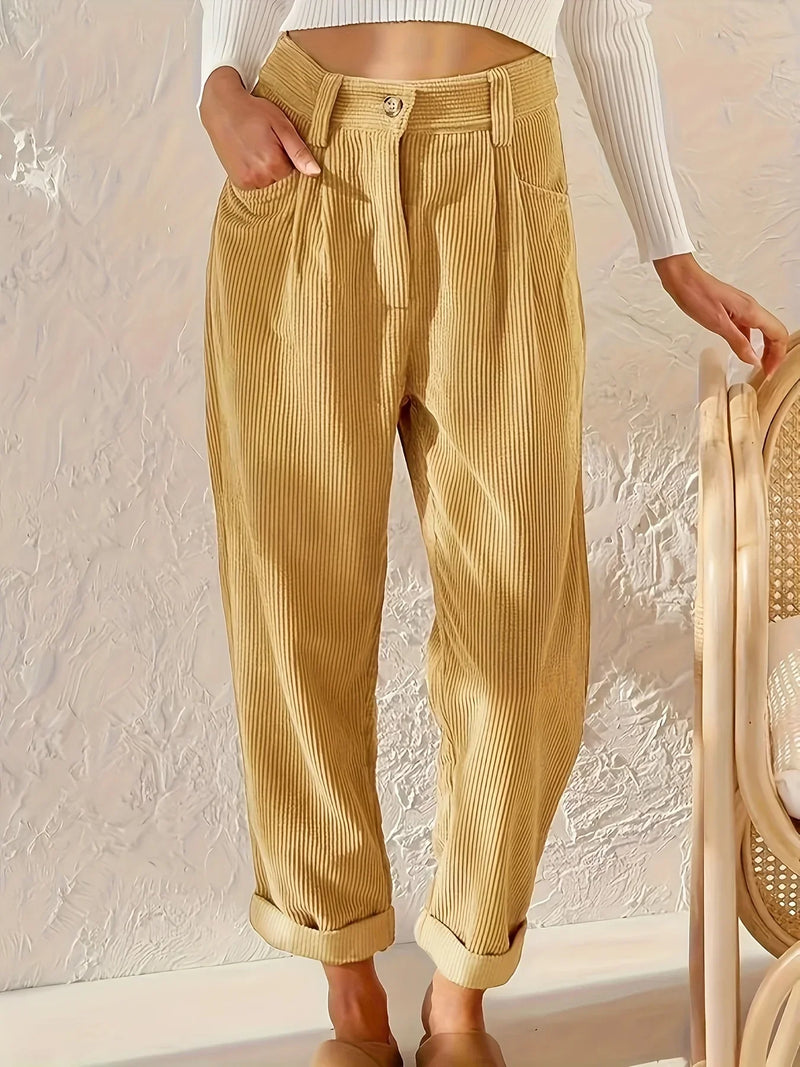 Women's corduroy pants with high waist and straight cut – Elvira
