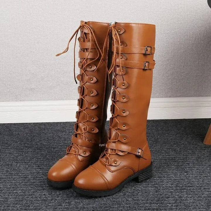 Retro Women's Lace-up Boots with Buckle - Bella