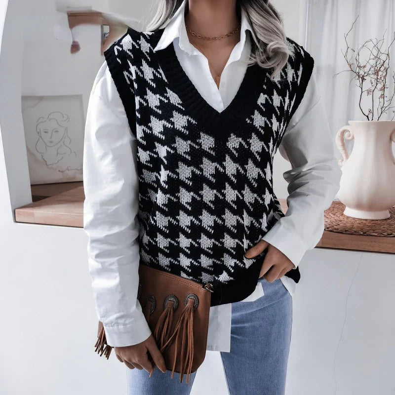 Women's Checked Knitted Vest Top – Yara