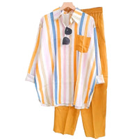 Two-piece summer set made of linen Loose shirt & wide pants - Zayenne