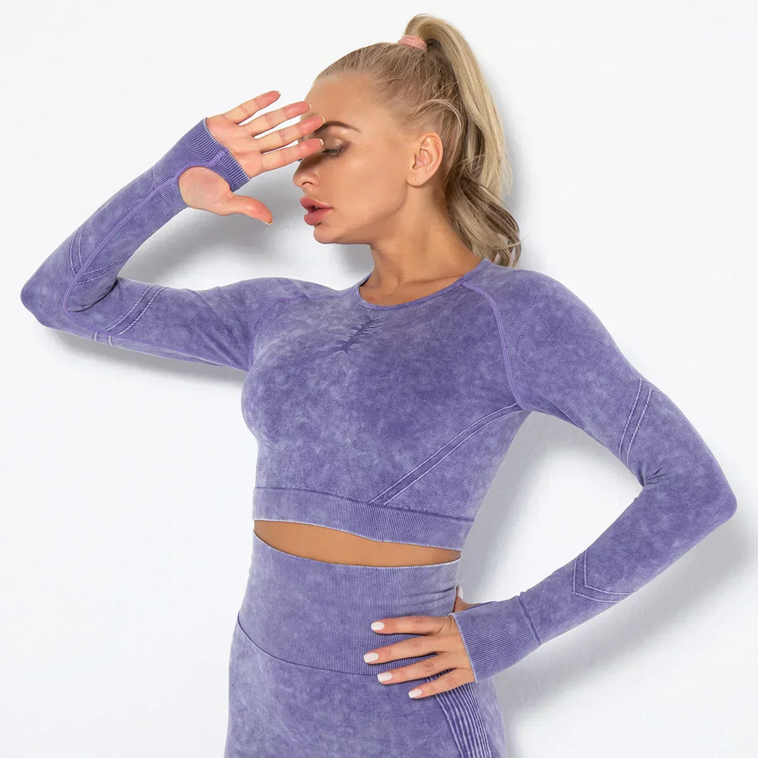 Conjunto de yoga para mujer sin costuras con top corto - Nova