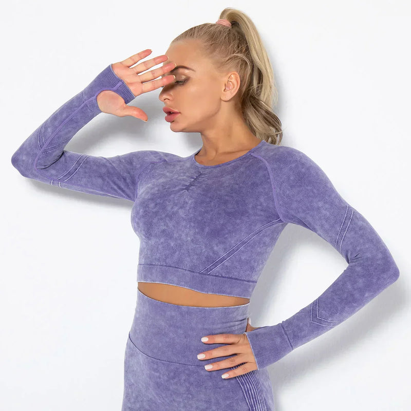 Conjunto de yoga para mujer sin costuras con top corto - Nova