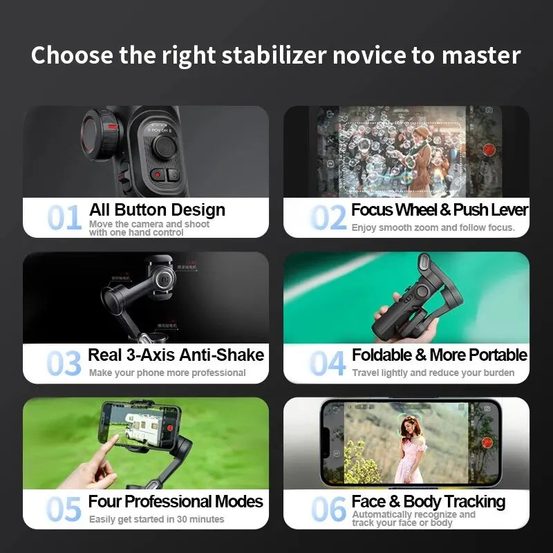 3-Achsen Smartphone Gimbal Stabilisator mit AI-Tracking und Gesichtserkennung – Alvion