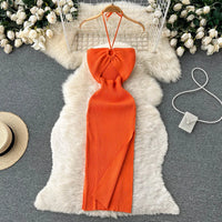 Trendy backless maxi knit dress with side slit for women (one size) – Liora