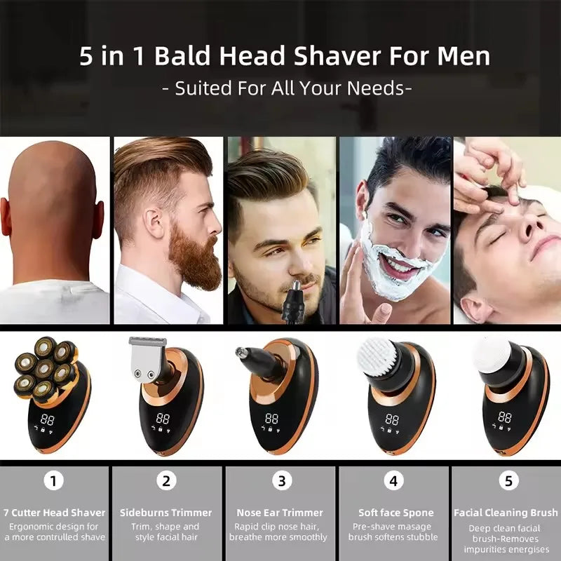 7D Floating Electric Shaver with 5-in-1 Grooming Kit and Waterproof Design – FlexEdge